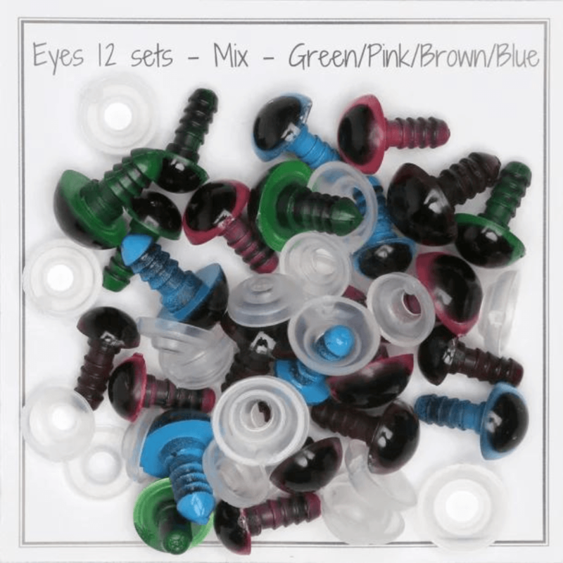 Go Handmade Safety Eyes, Green/Pink/Brown/Blue, Mix Pack, 12 Pairs