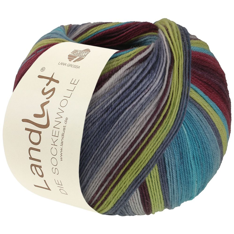 Lana Grossa Landlust Die Sockenwolle 133 Burgundy/Wine red/Turquoise/Pistachio/Gray blue/Light-/Mint petrol/Light-/Mouse gray striped