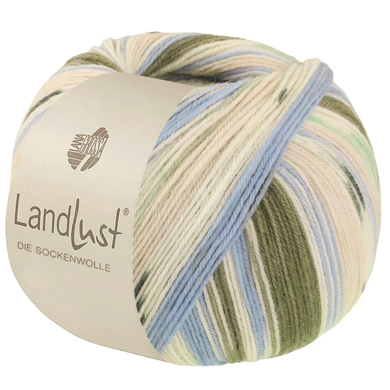 Lana Grossa Landlust Die Sockenwolle 722 Forest green/Ecru/Sky blue/Light beige/Jade