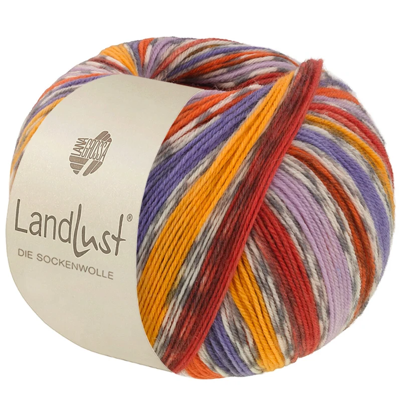 Lana Grossa Landlust Die Sockenwolle 824 Pumpkin/Purple/Terracotta/Egg yolk yellow/Violet/Off-white/Grey