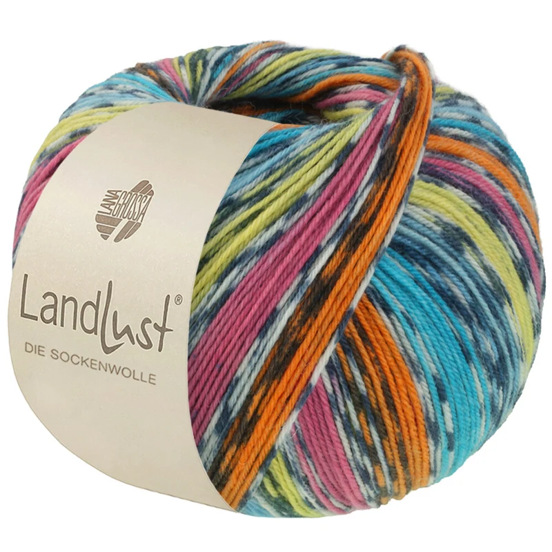 Lana Grossa Landlust Die Sockenwolle 825 Orange/Pink/Pistachio/Turquoise blue/Petrol blue/Off-white/Dark grey