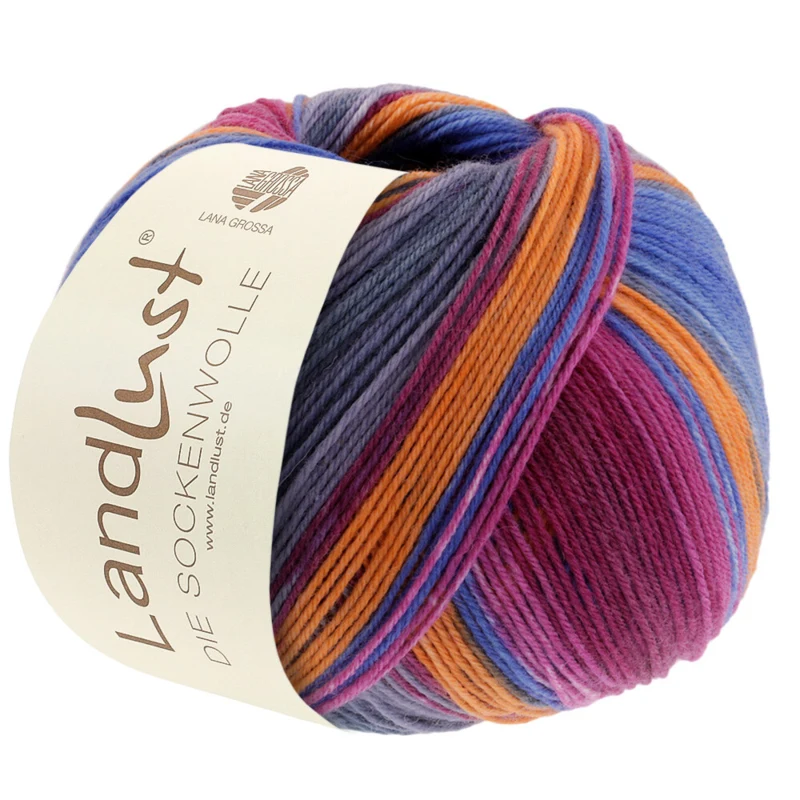 Lana Grossa Landlust Die Sockenwolle 128 Fuchsia/Wine red/Petrol/Orange/Grey/Grey green/Grey blue