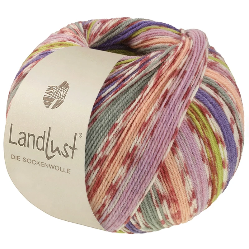 Lana Grossa Landlust Die Sockenwolle 826 Peach/Purple/Spring green/Violet/Grey/Cream/Terracotta