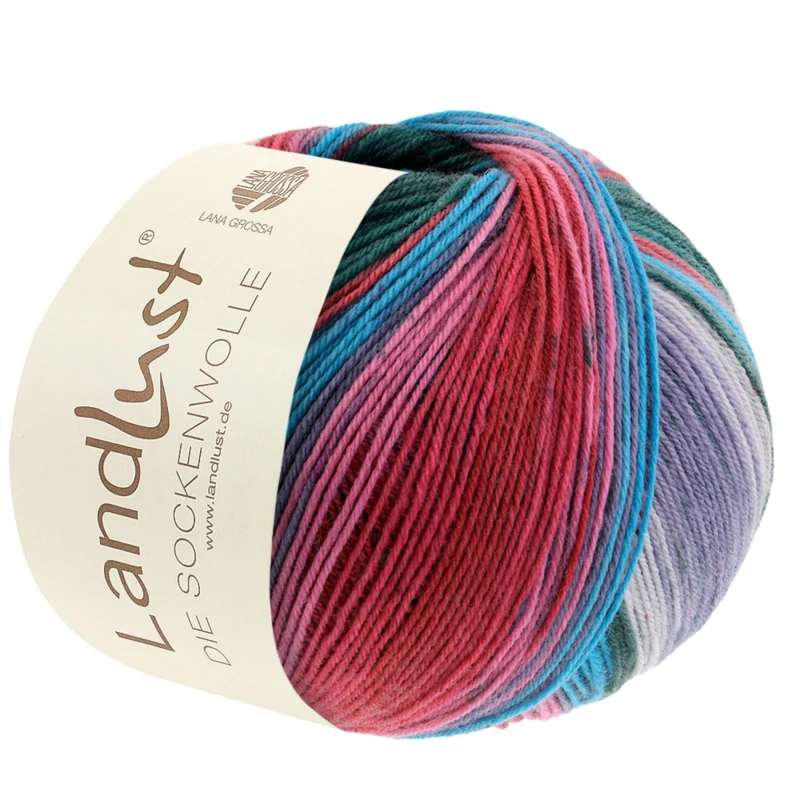 Lana Grossa Landlust Die Sockenwolle 126 Silver grey/Light grey/Medium grey/Raspberry/Dark red/Turquoise/Grey green/Dark green