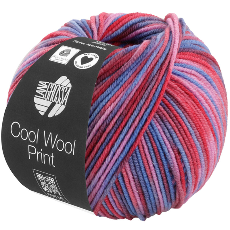 Lana Grossa Cool Wool Print 836 Tomato/Syringa pink/Dove blue/Violet blue/Wine red/Dark red