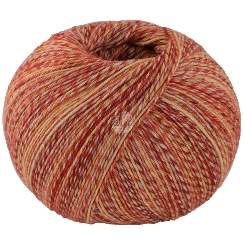 Lana Grossa Vintage Socks 1012 Heathered Rust/dark red/yellow/orange/cream
