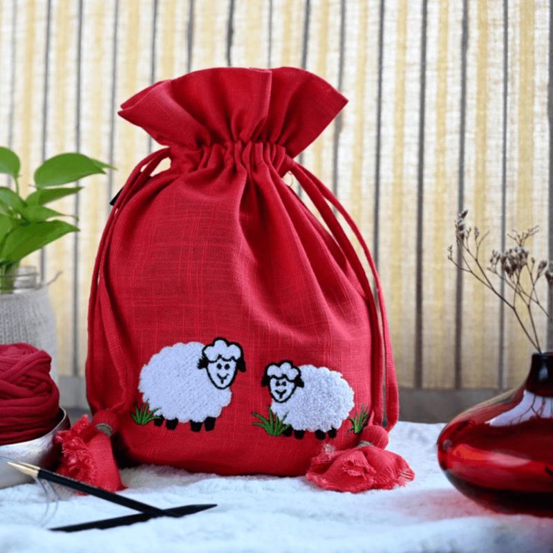 Lantern Moon Meadow Drawstring Bag Red