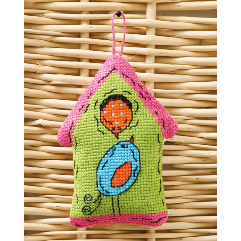 Birdhouse green 2 birds 7 x 9 cm / 2.76 x 3.54 in