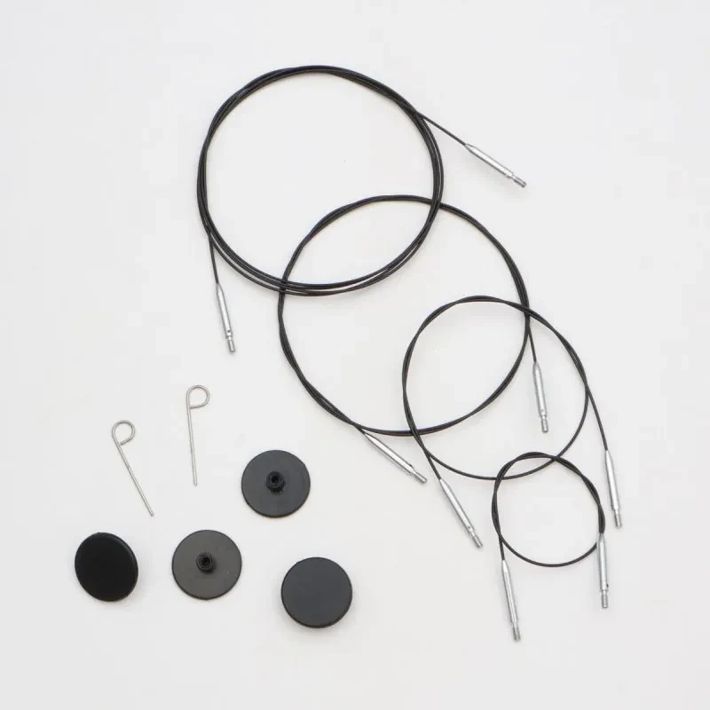 KnitPro Thin & Flex Cable, Black Silver Swivel, 15.75–59 inches