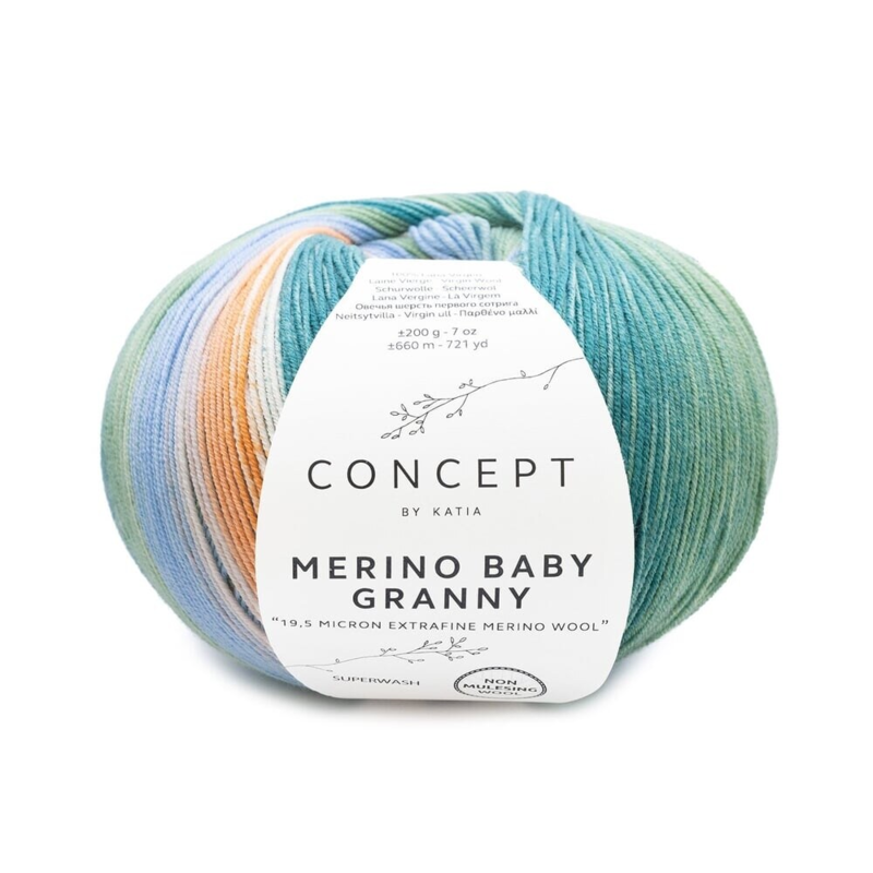 Katia Concept Merino Baby Granny 501 Green-light sky blue-orange