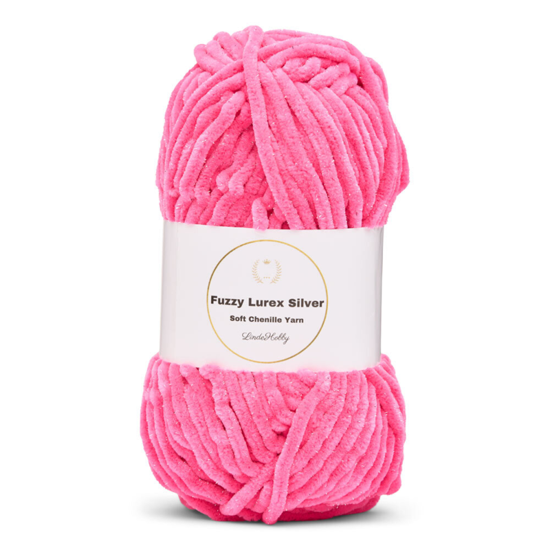 LindeHobby Fuzzy Chenille Silver Lurex 49 Neon pink