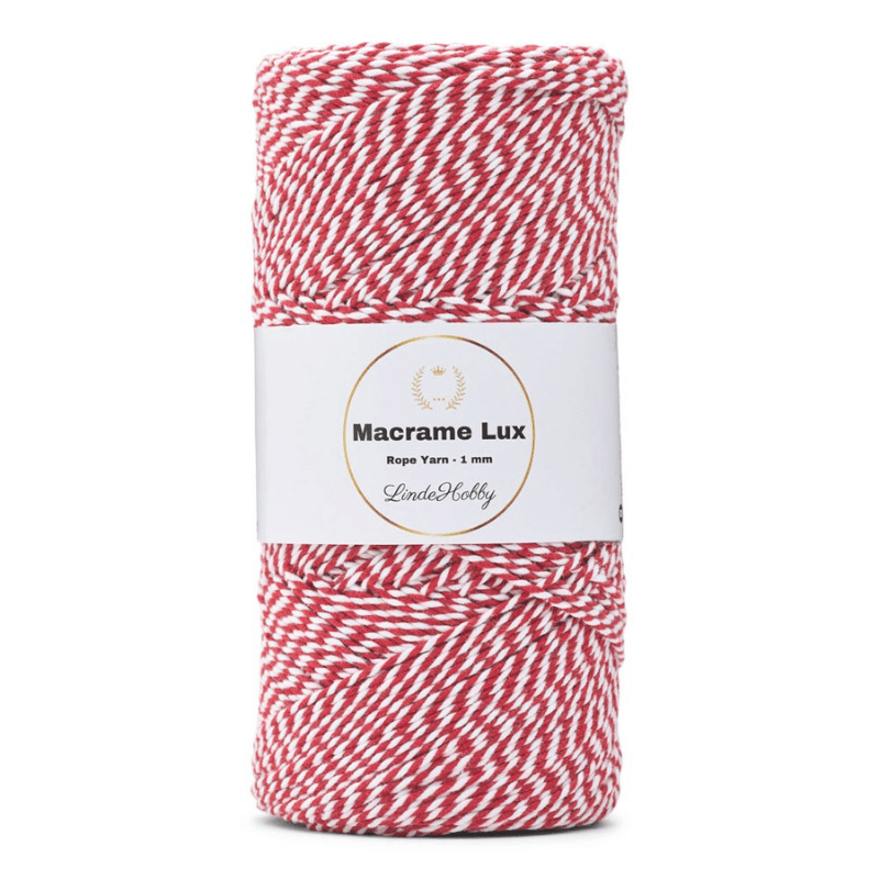 LindeHobby Macrame Lux, Rope Yarn, 1 mm 12 Red and white