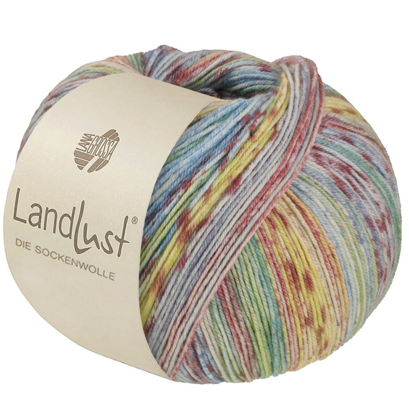 Lana Grossa Landlust die Sockenwolle Seide 331 Light green/-blue/Terracotta/Vanilla/Ecru/Dusty pink/Light grey striped