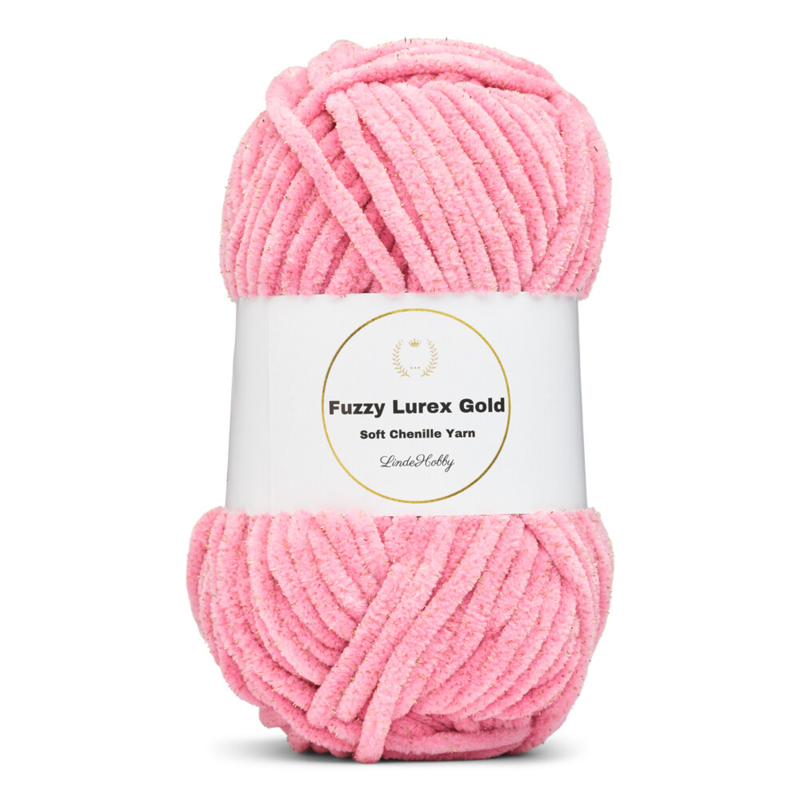 LindeHobby Fuzzy Chenille Gold Lurex 14 Dark pink