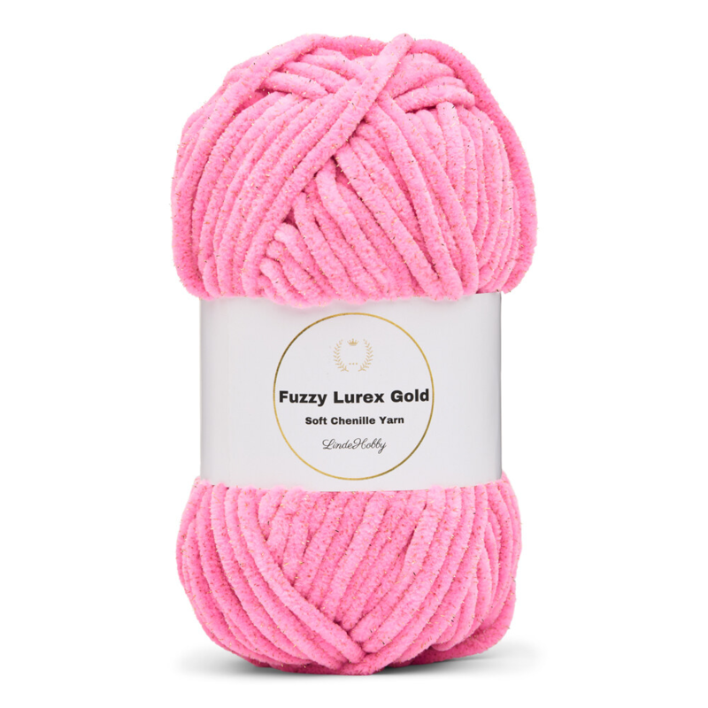 LindeHobby Fuzzy Chenille Gold Lurex 48 Neon light pink