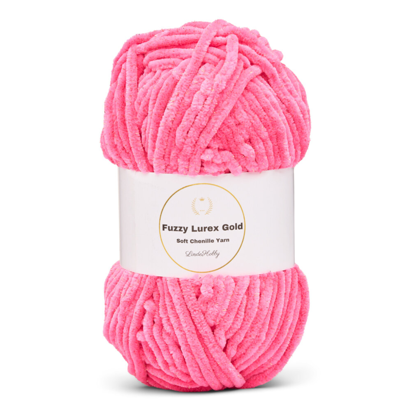 LindeHobby Fuzzy Chenille Gold Lurex 49 Neon pink