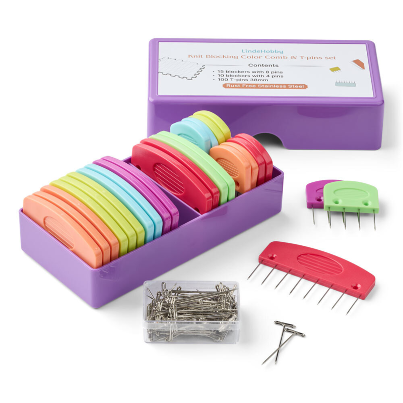 LindeHobby Knitting Blocking Combs with 100 T-pins, Colour