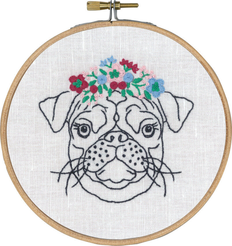 Embroidery Kit Pug with flowers m/5810/13 13