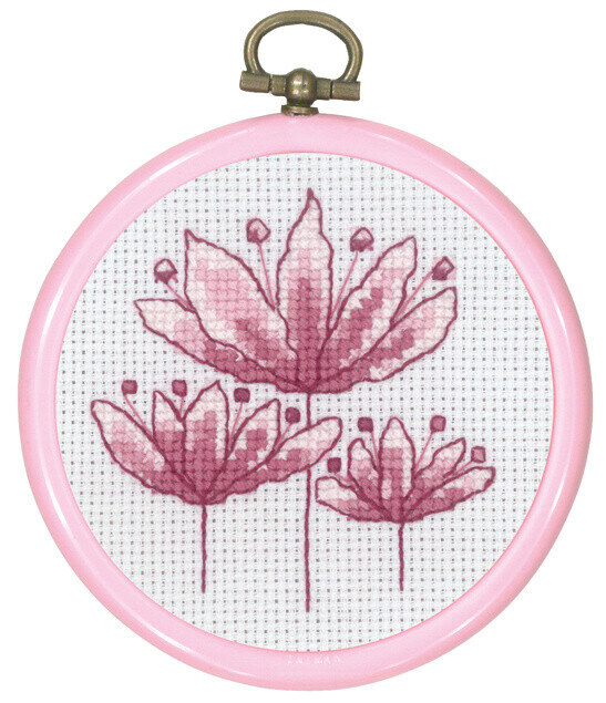 Embroidery Kit Pink Tulips 8 cm/3.15 in dia.