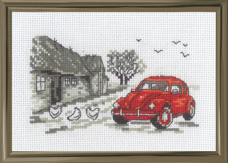 Embroidery Kit The Red Car R5794 15 x 10 cm / 5.91 x 3.94 in