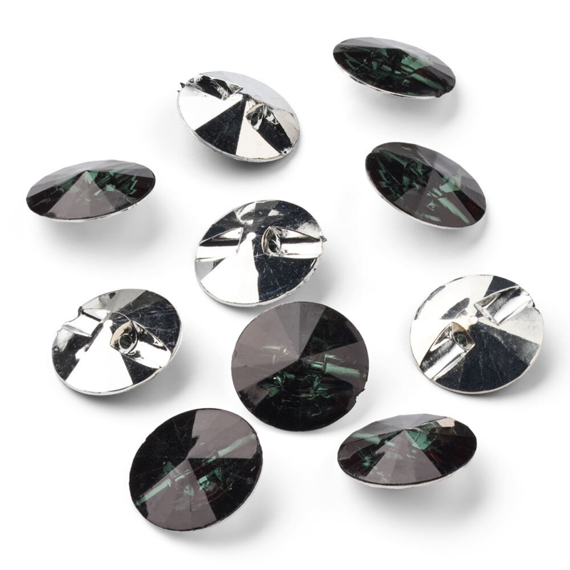 LindeHobby Crystal Buttons, Black, 20 mm, 10 pcs
