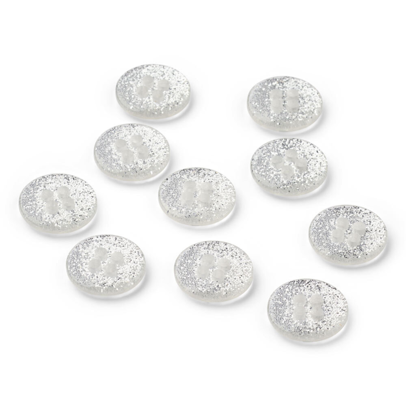 LindeHobby Glitter Buttons, White, 12 mm, 10 pcs