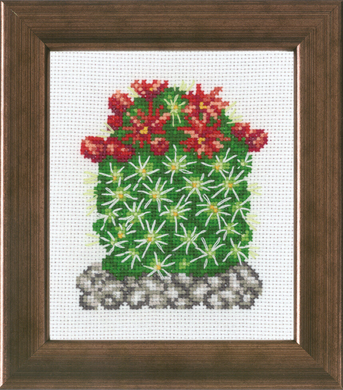 Embroidery Kit Cactus with red R5380 10 x 12 cm / 3.94 x 4.72 in