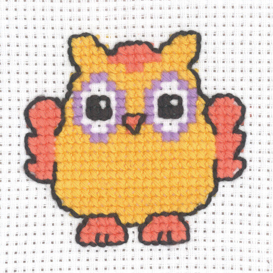 Embroidery Kit Owl orange 8 x 8 cm / 3.15 x 3.15 in