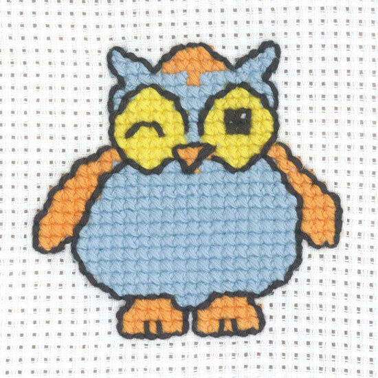 Embroidery Kit Owl blue 8 x 8 cm / 3 x 3 in