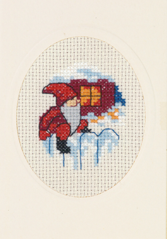 Embroidery Kit Gnome over fence M 5875/00 9 x 13 cm / 4 x 5 in