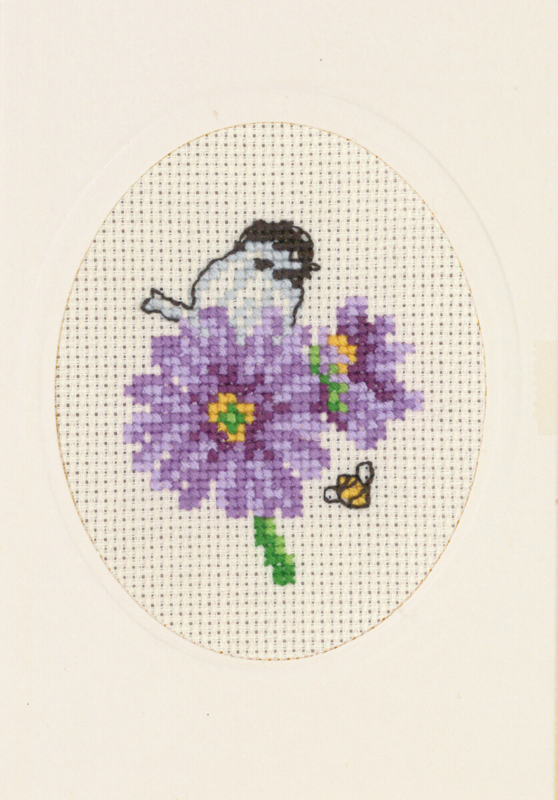 Embroidery Kit Flower card purple 9 x 13 cm / 3.54 x 5.12 in