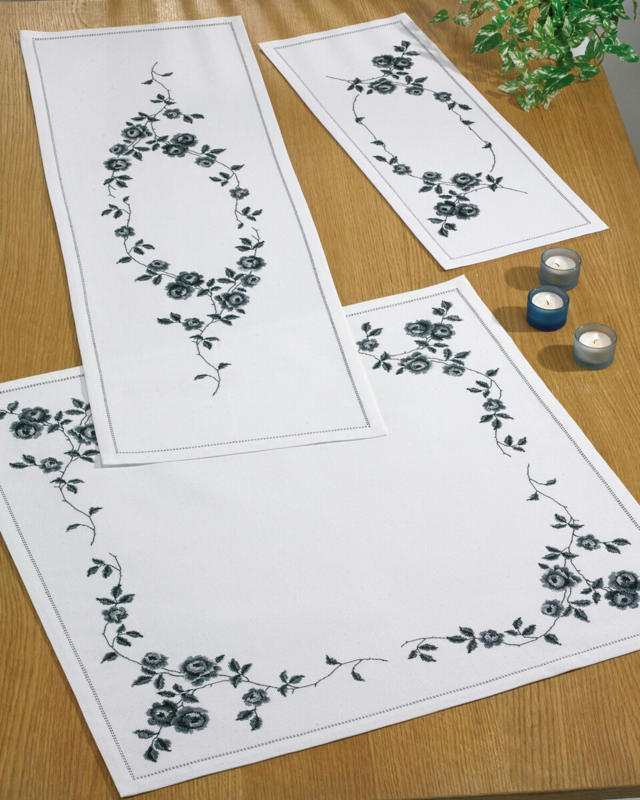 Embroidery Kit Climbing Roses in Gray 66 x 66 cm / 26 x 26 in