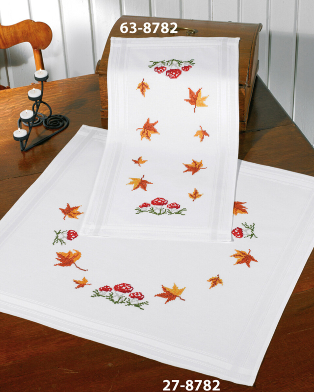 Embroidery Kit Mushrooms and Leaves 80 x 80 cm / 31.5 x 31.5 in