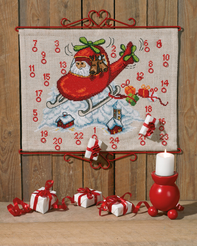 Embroidery Kit Santa Claus in helicopter 50 x 38 cm / 19.69 x 14.96 in