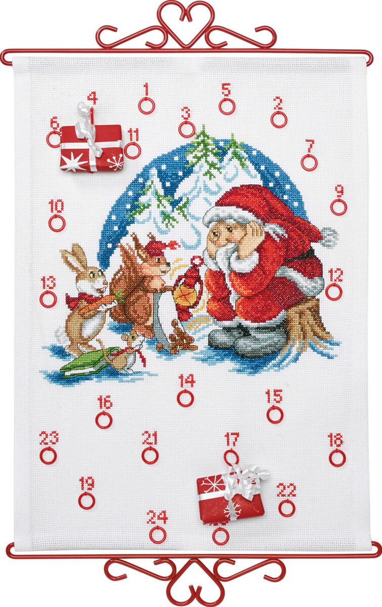 Embroidery Kit Santa Claus receives gifts 32 x 44 cm / 12.60 x 17.32 in