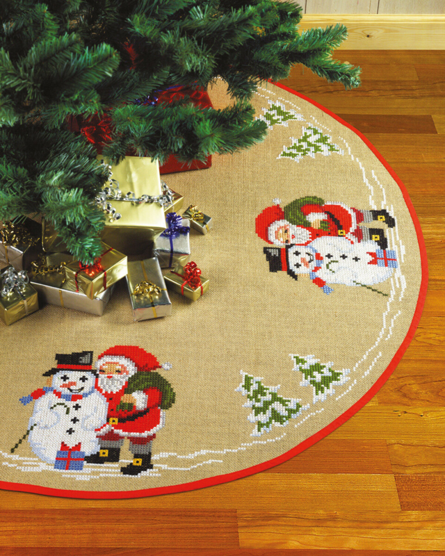 Embroidery Kit Santa Claus / Snowman 125Ø/dia. 49.21 in with ribbon