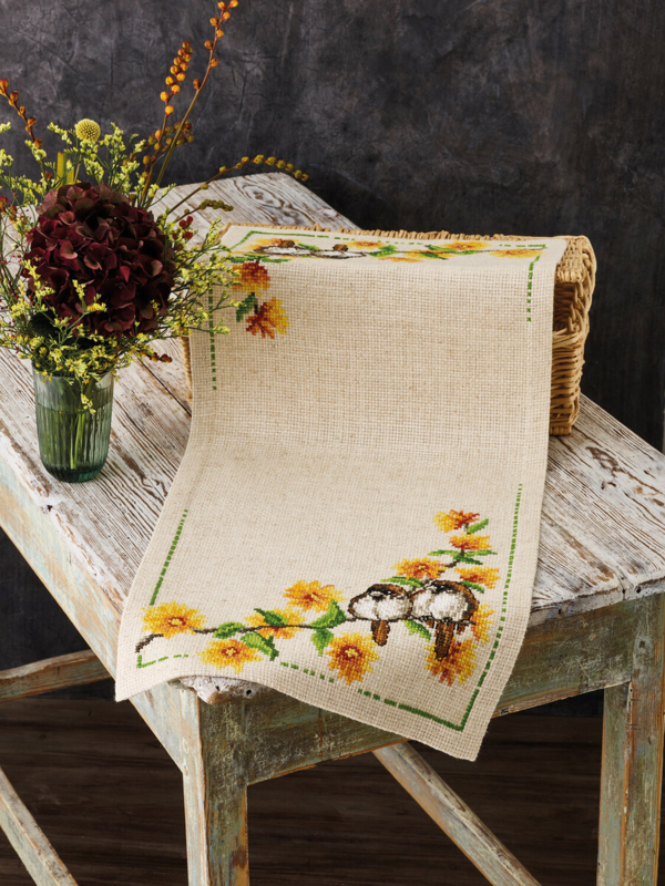 Embroidery Kit Ranunculus & Sparrow 36 x 86 cm / 14.17 x 33.86 in