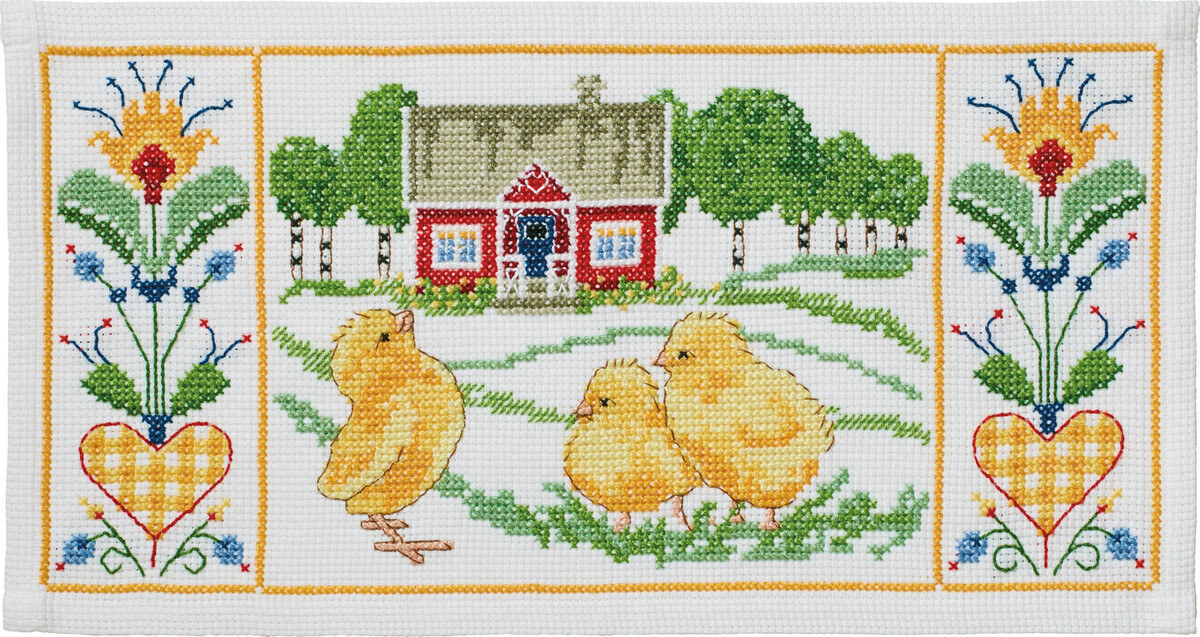 Embroidery Kit Chickens near the house 50 x 26 cm / 19.69 x 10.24 in