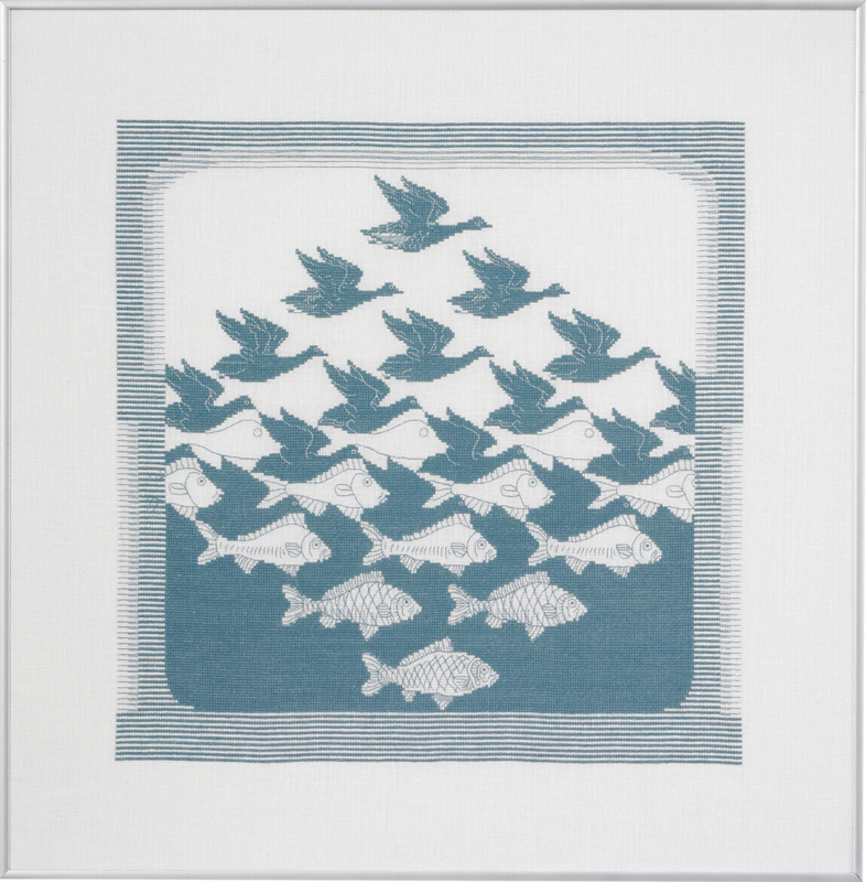 Embroidery Kit Bird/fish gray-blue R5988 57 x 62 cm / 22.44 x 24.41 in