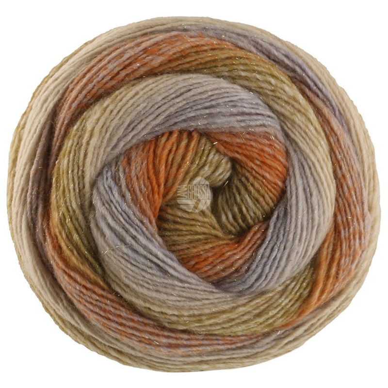Lana Grossa Gomitolo Gala 4028 Sand/greige/rust/orange/green orange/khaki/reed green/light beige