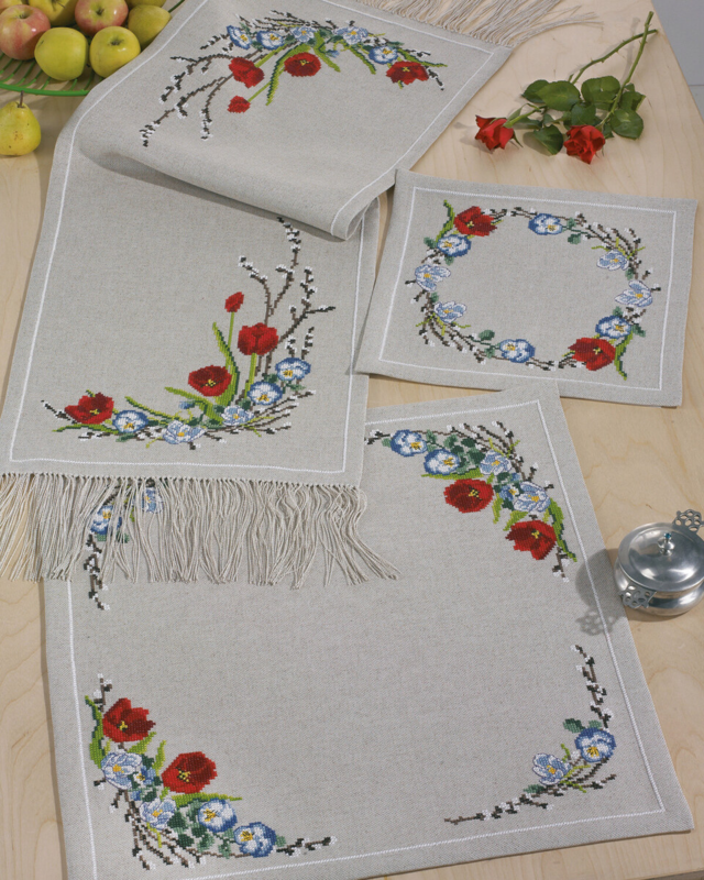 Embroidery Kit Spring Flowers 41 x 135 cm / 16 x 53 in