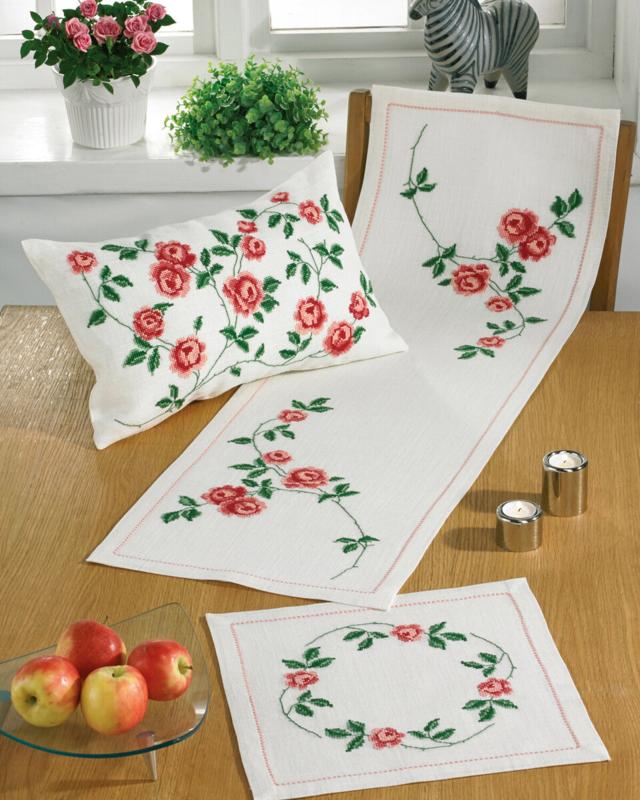 Embroidery Kit Pink Roses 36 x 110 cm / 14.17 x 43.31 in