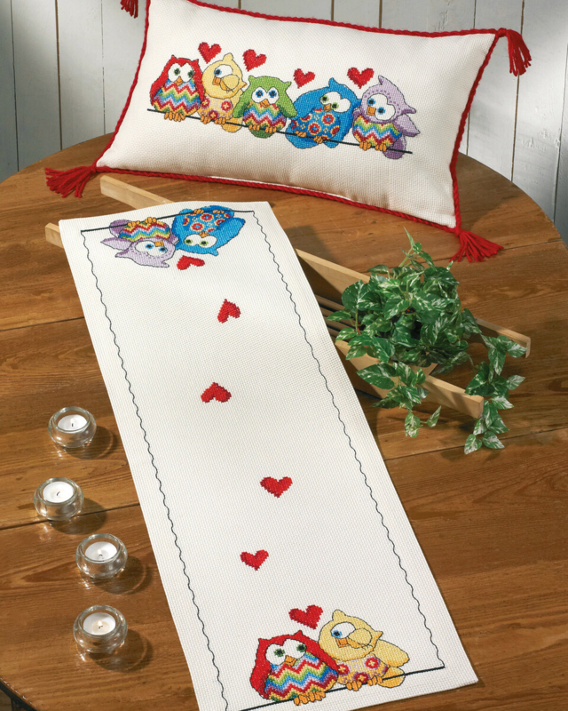 Embroidery Kit Owls in a Row 60 x 35 cm / 24 x 14 in