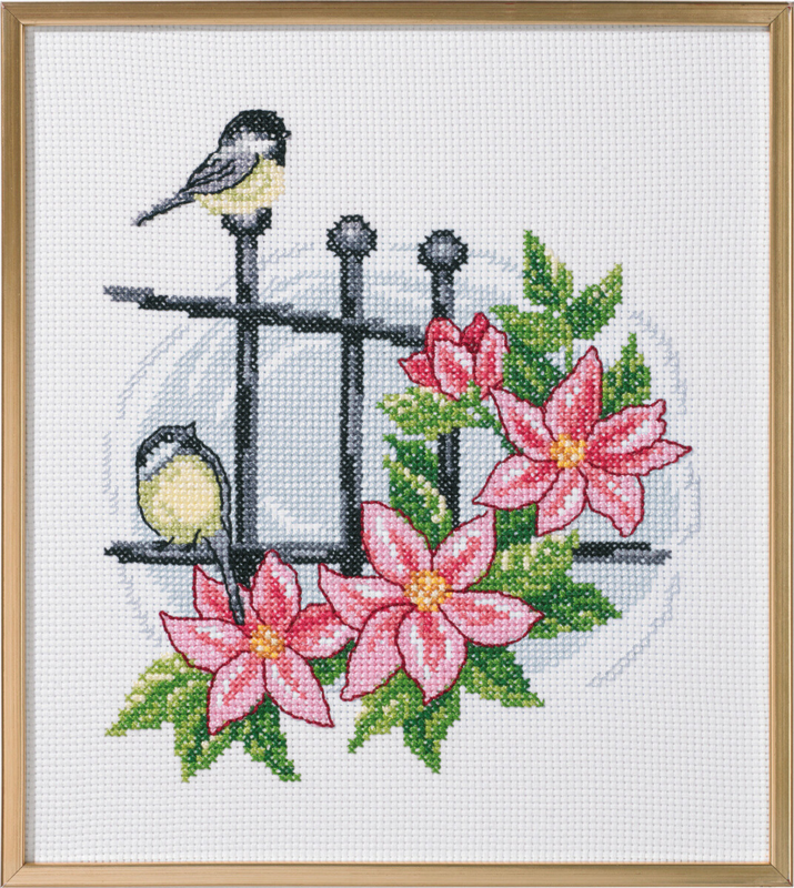 Embroidery Kit Birds on Gate R5721 33 x 37 cm / 12.99 x 14.57 in