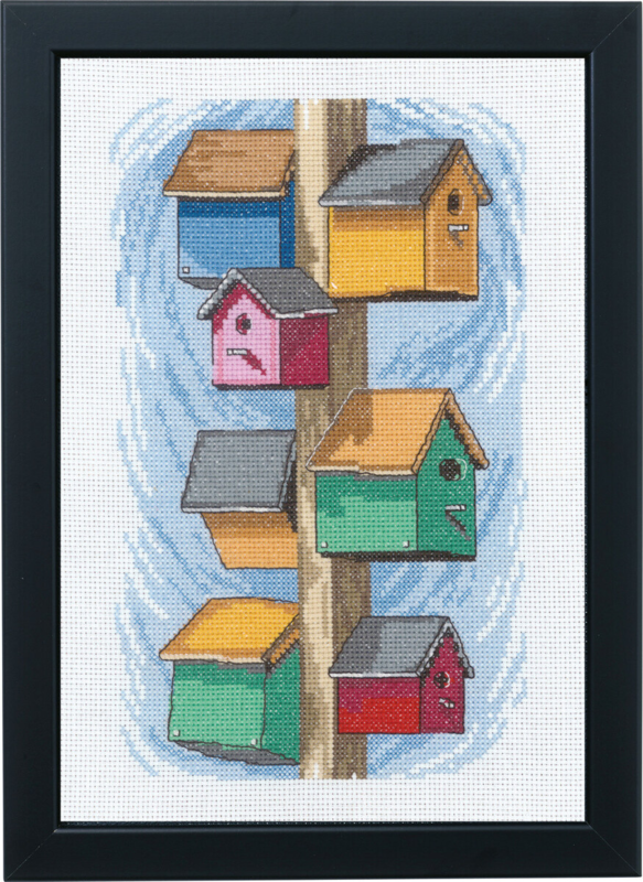 Embroidery Kit Birdhouses Poles 29 x 20 cm / 11.42 x 7.87 in