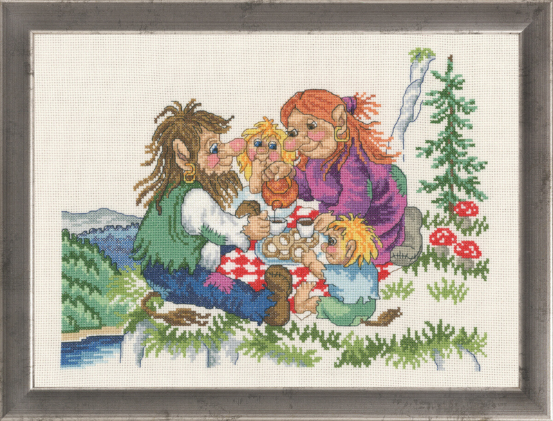 Embroidery Kit Troll Family 37 x 29 cm / 14.57 x 11.42 in R5399
