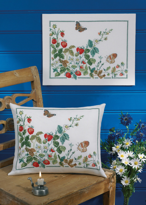 Embroidery Kit Strawberries and Butterflies 39 x 30 cm / 15.35 x 11.81 in