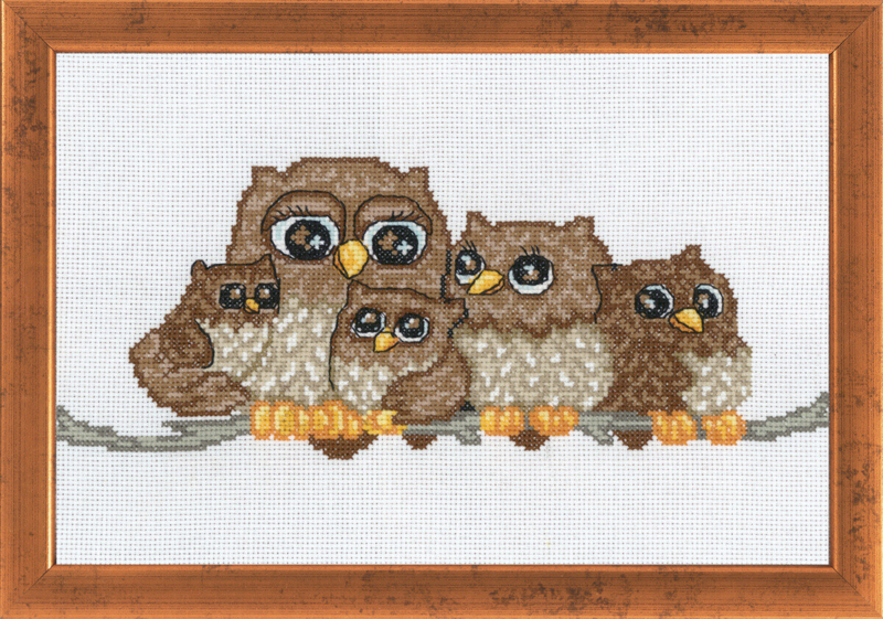 Embroidery Kit Owl Family 29 x 19 cm / 11.42 x 7.48 in