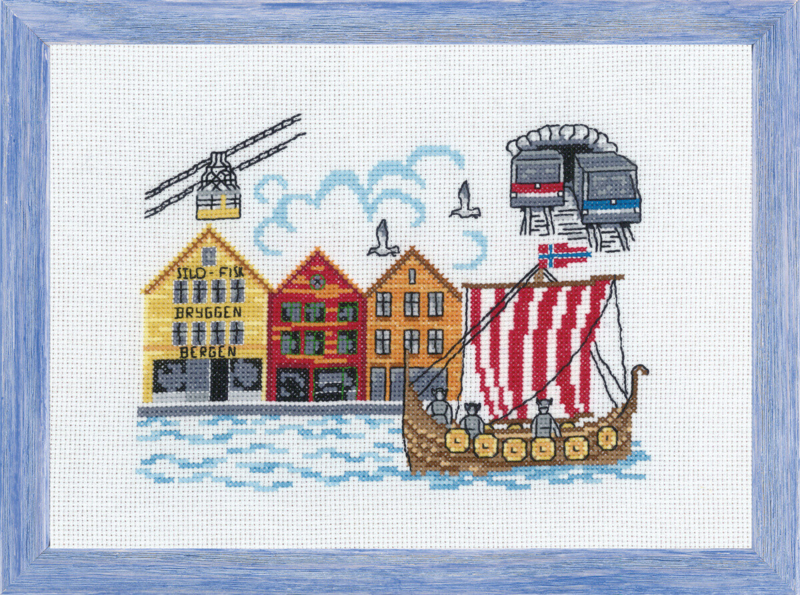 Embroidery Kit Bryggen Bergen R5386 28 x 20 cm / 11.02 x 7.87 in