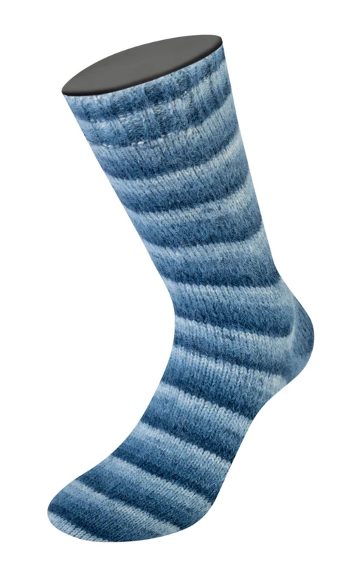 Lana Grossa Cosy Socks Soft Stripes 106 Black blue/gray blue/smoke blue/white blue